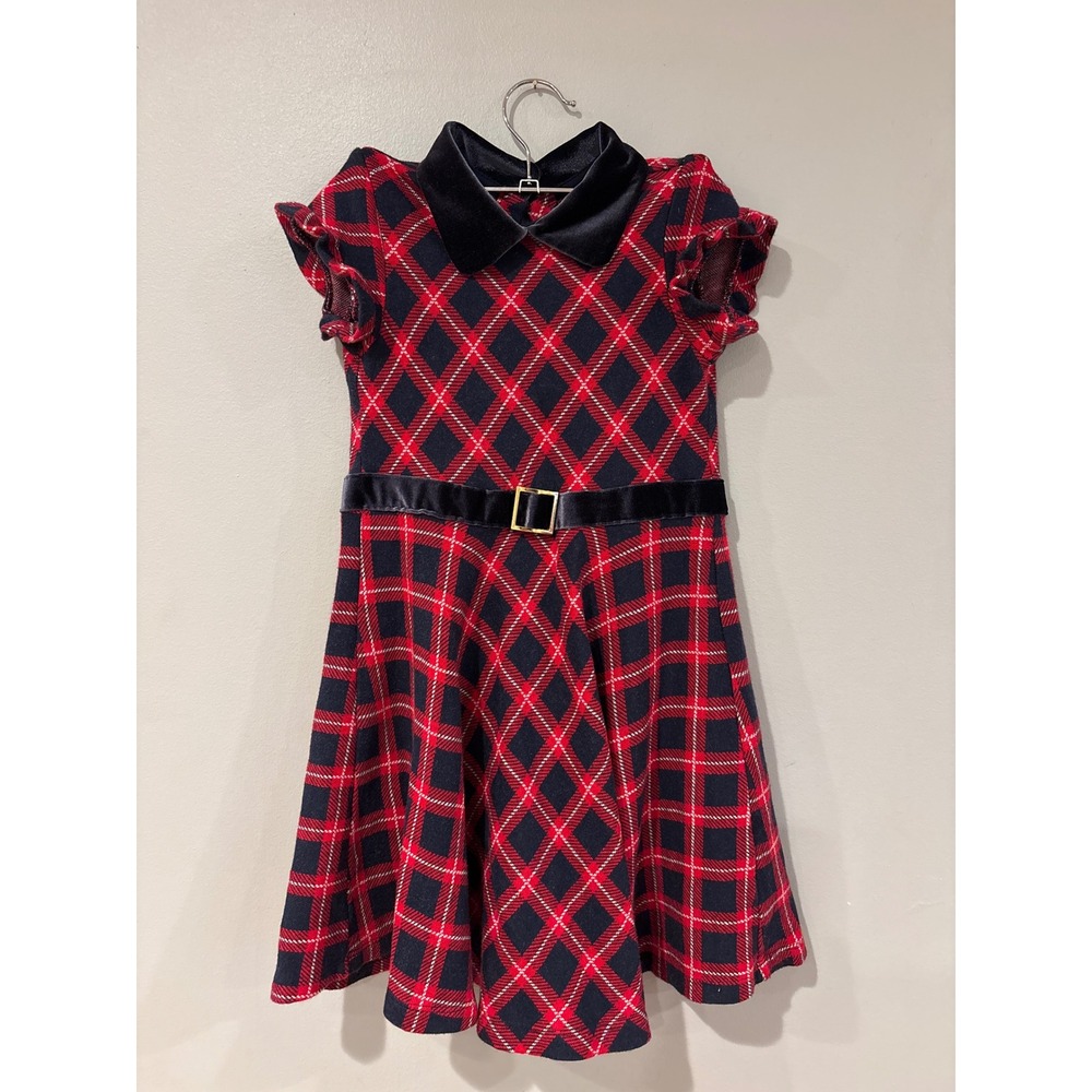 Janie an Jack crimson plaid dress size 6 blue red